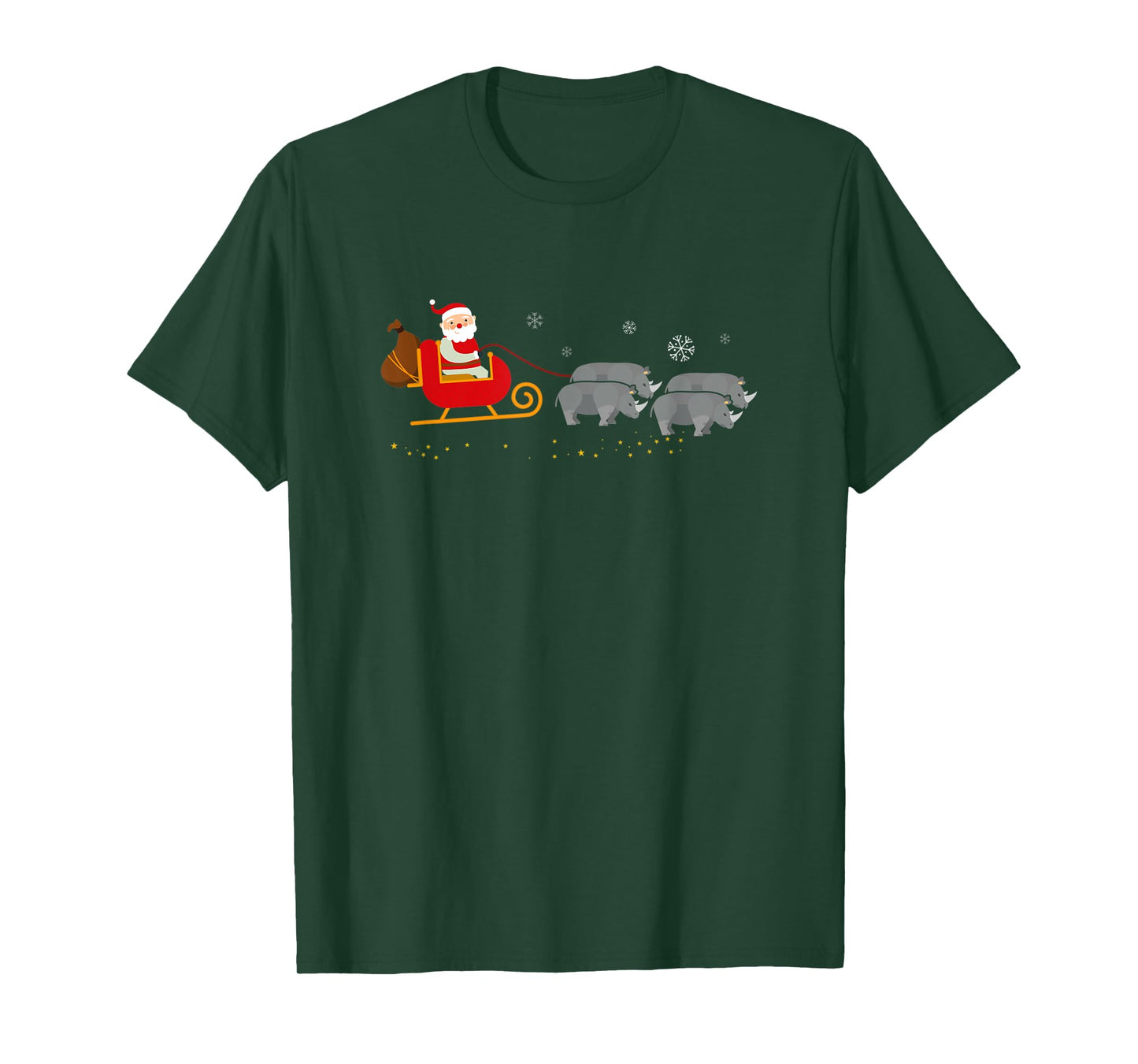 Rhinos Pulling Santa Sleighs Rhinoceros Reindeer Christmas T-Shirt