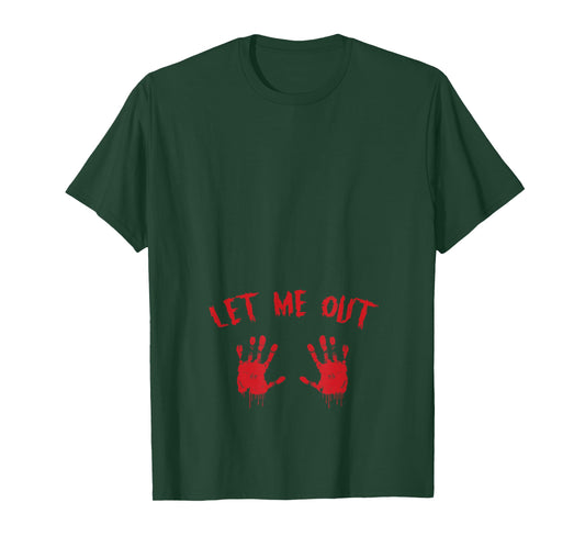 Let Me Out Bloody Hand Print Pregnant Halloween Costume T-Shirt