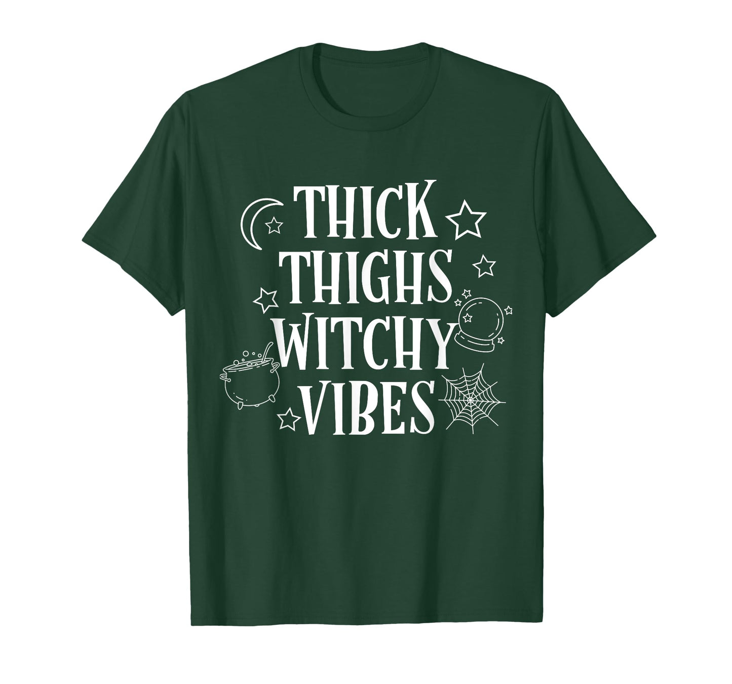 Thick Thighs Witch Vibes Funny Halloween T-Shirt