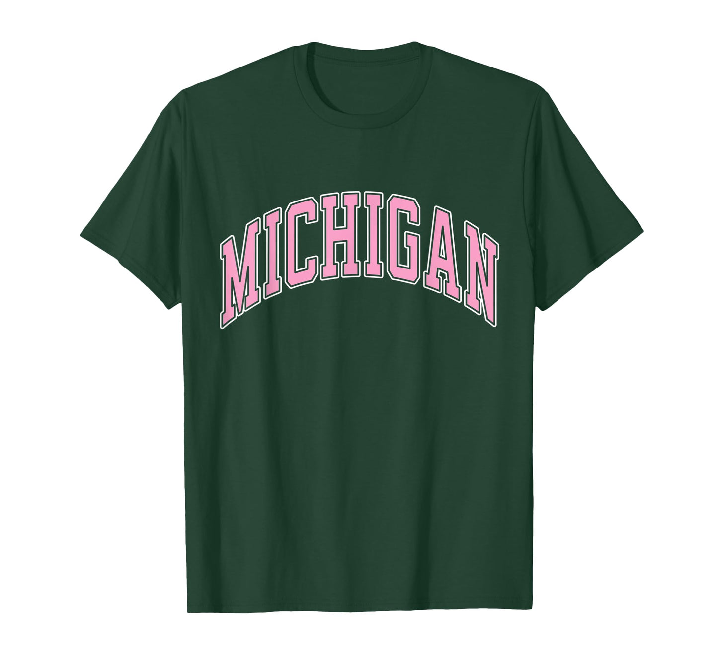 Michigan Varsity Style Pink Text T-Shirt
