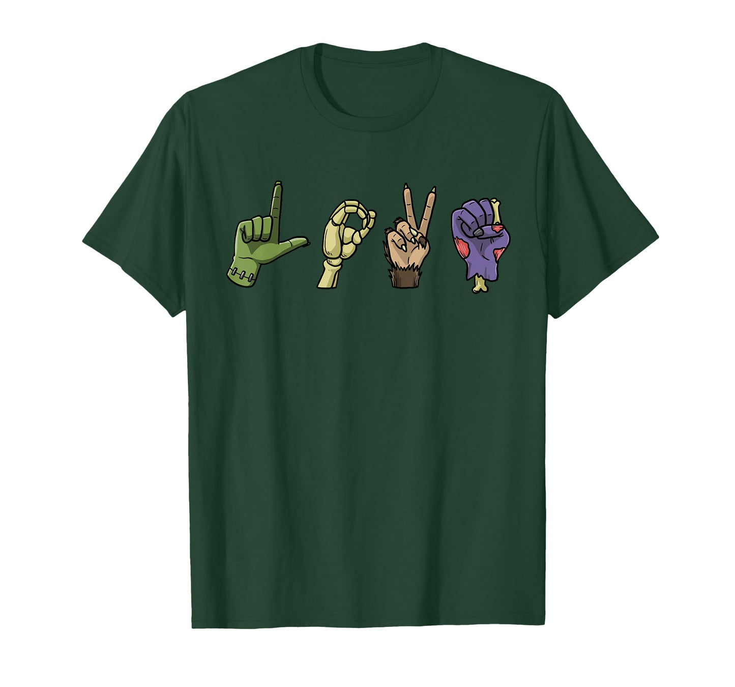 Halloween ASL LOVE Hand Sign Monsters Scary Creatures T-Shirt