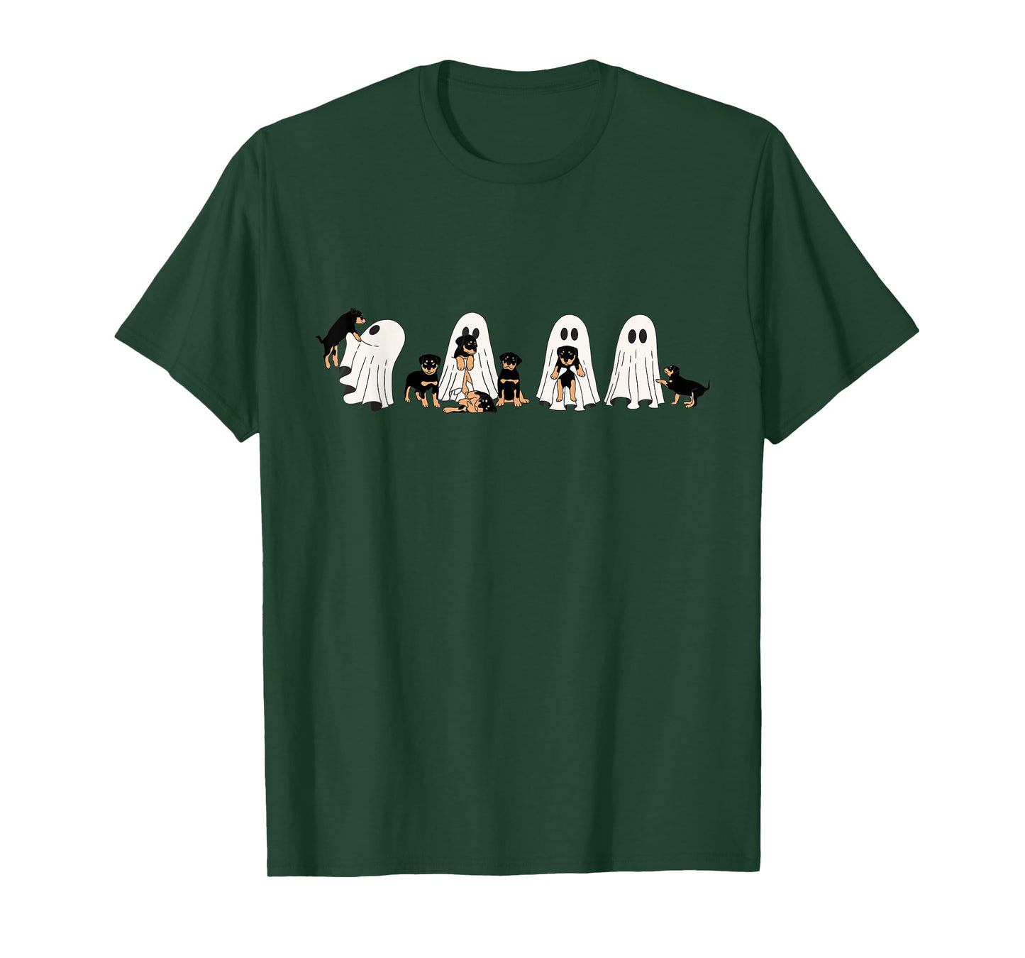 Funny Witch Rottweiler Dog Ghosts In Boo Sheet Halloween T-Shirt