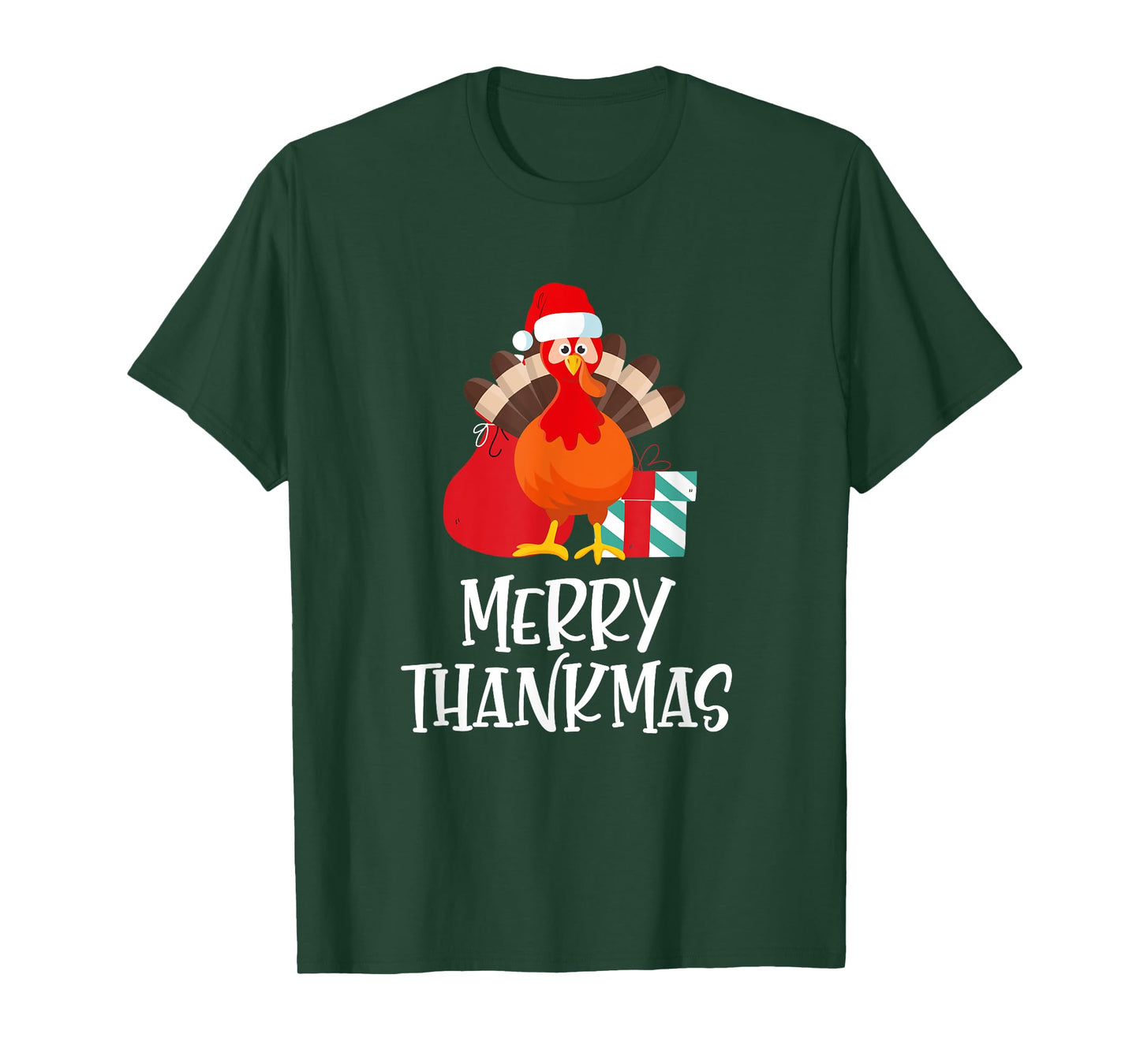 Merry Thanksmas Happy Thanksgiving Santa Turkey Gift T-Shirt