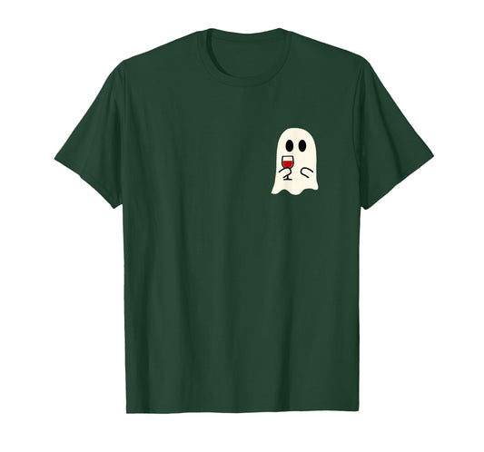 Cute Little Ghost Red Wine Glass Halloween T-Shirt