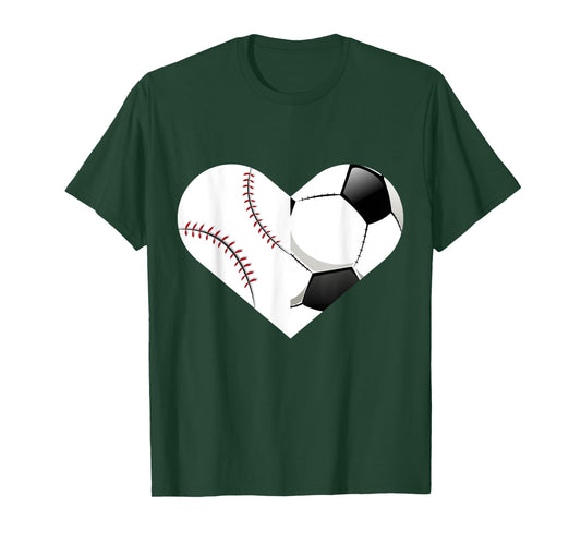 Soccer Baseball Heart Shirt, Sports Tee, Baseball, Soccer T-Shirt