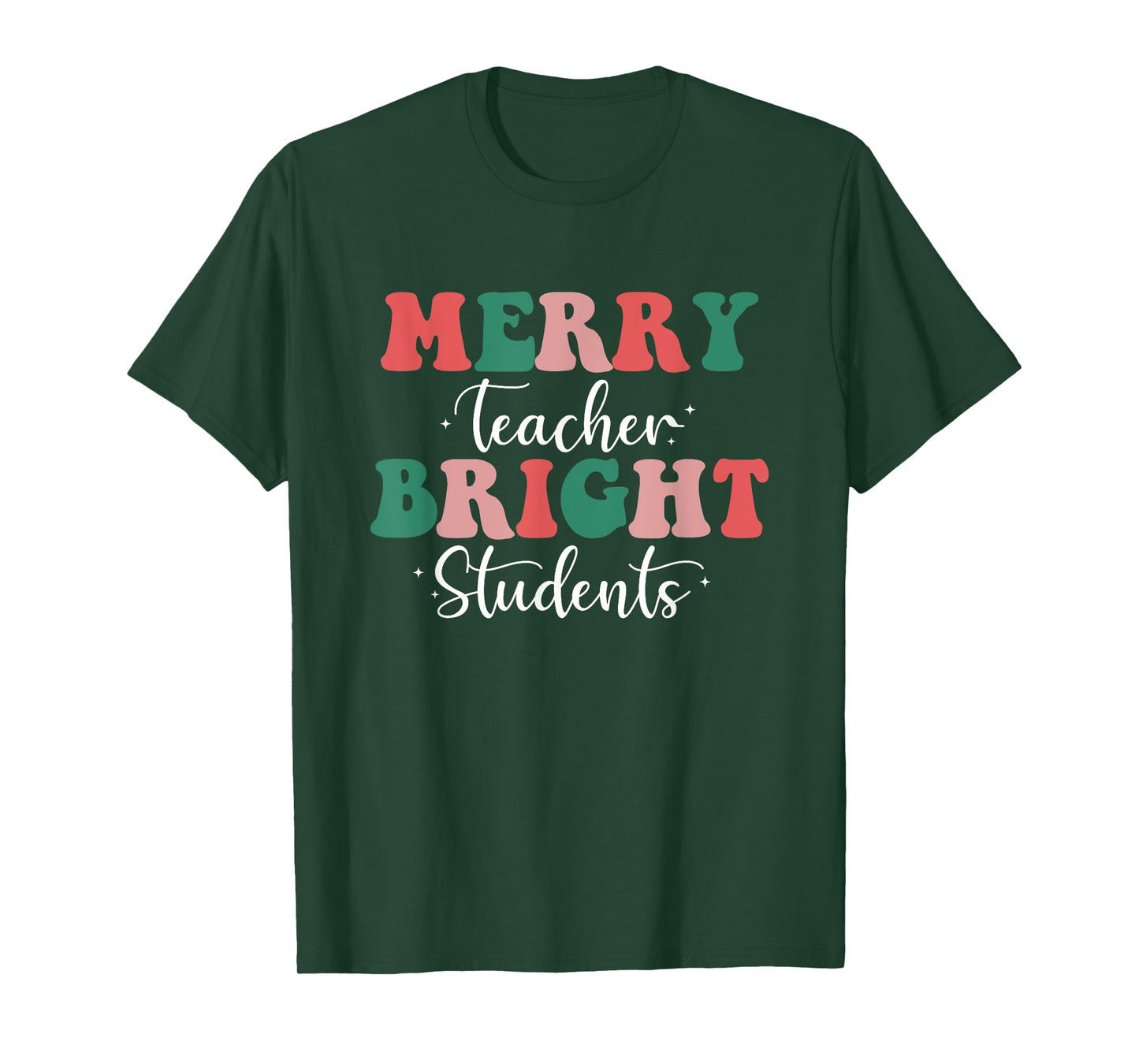 Retro Merry Teacher Bright Students Funny Christmas Teacher T-Shirt