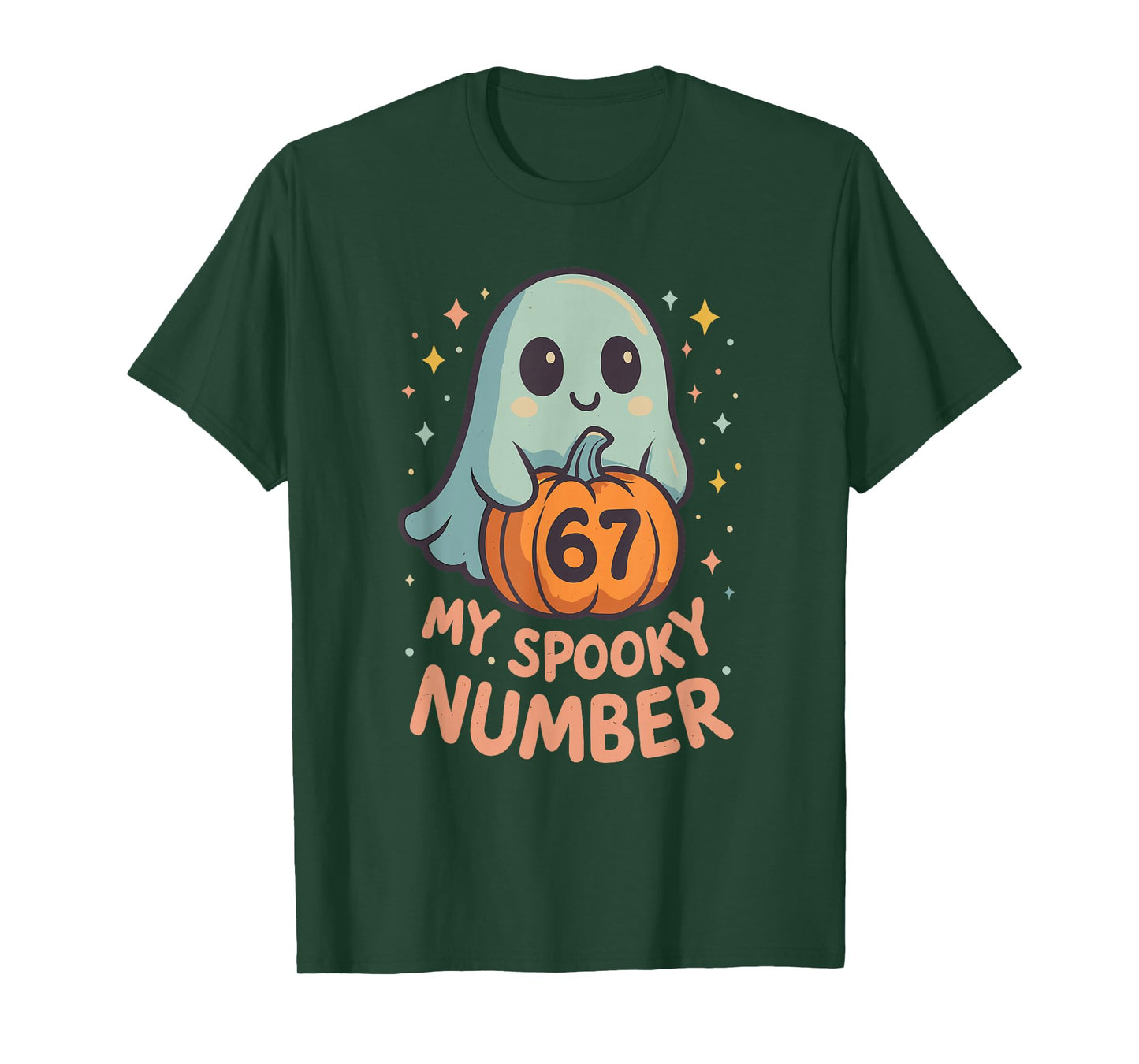 Cute Kawaii Ghost Pumpkin 67 Meme Funny Math Halloween Joke T-Shirt