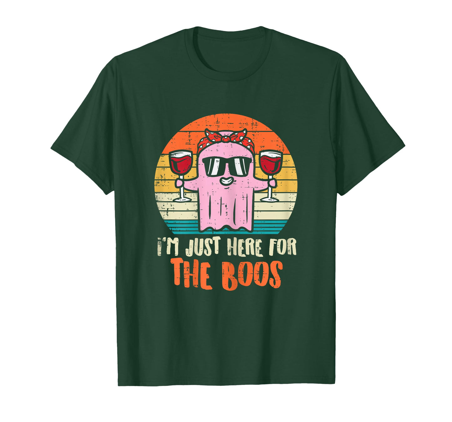Im Just Here For The Boos Ghost Wine Retro Halloween Women T-Shirt