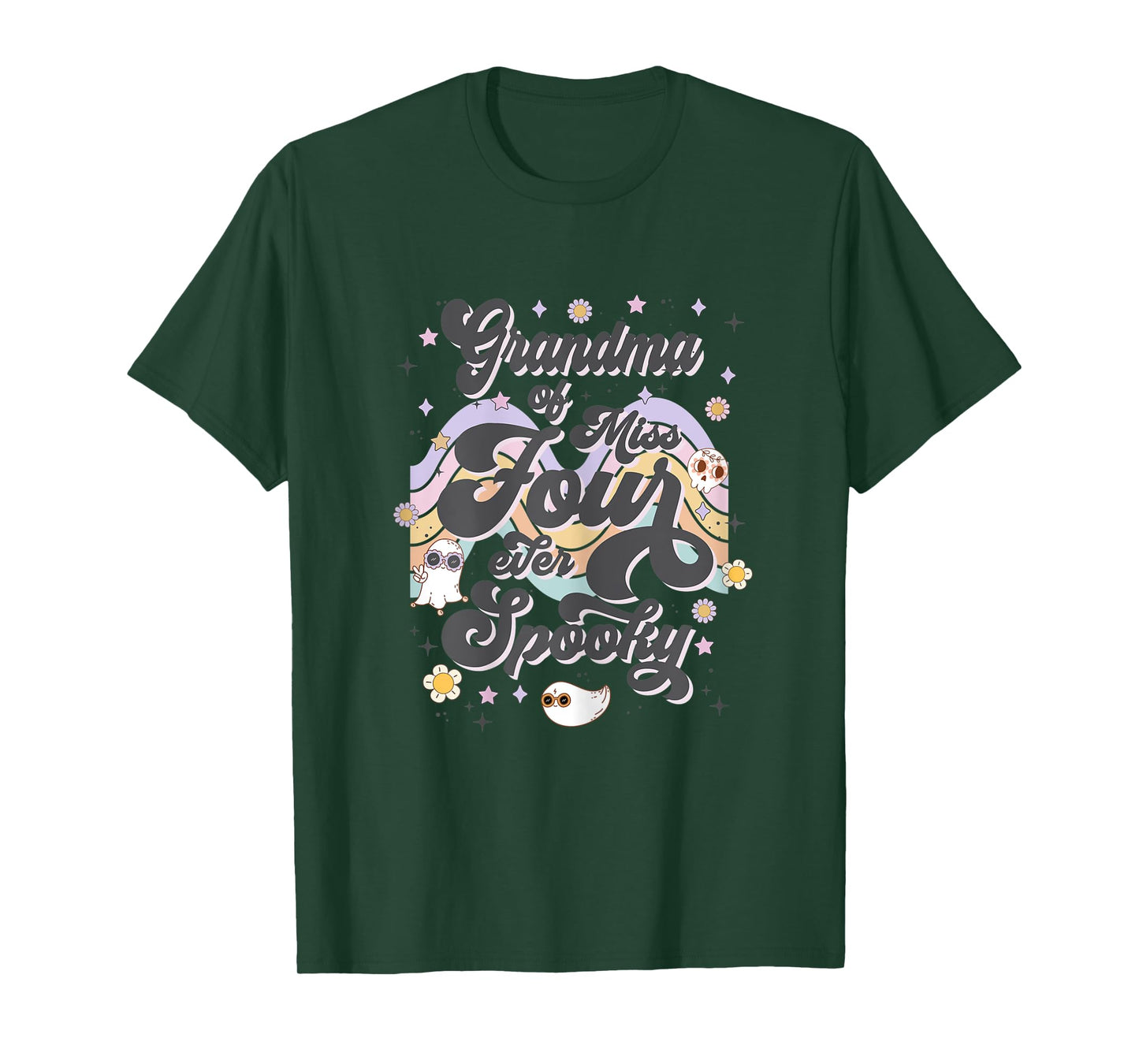 Womens Grandma Miss Four Ever Spooky 4th Birthday Party Halloween T-Shirt