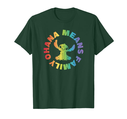 Disney Lilo & Stitch Ohana Means Family Rainbow Circle T-Shirt