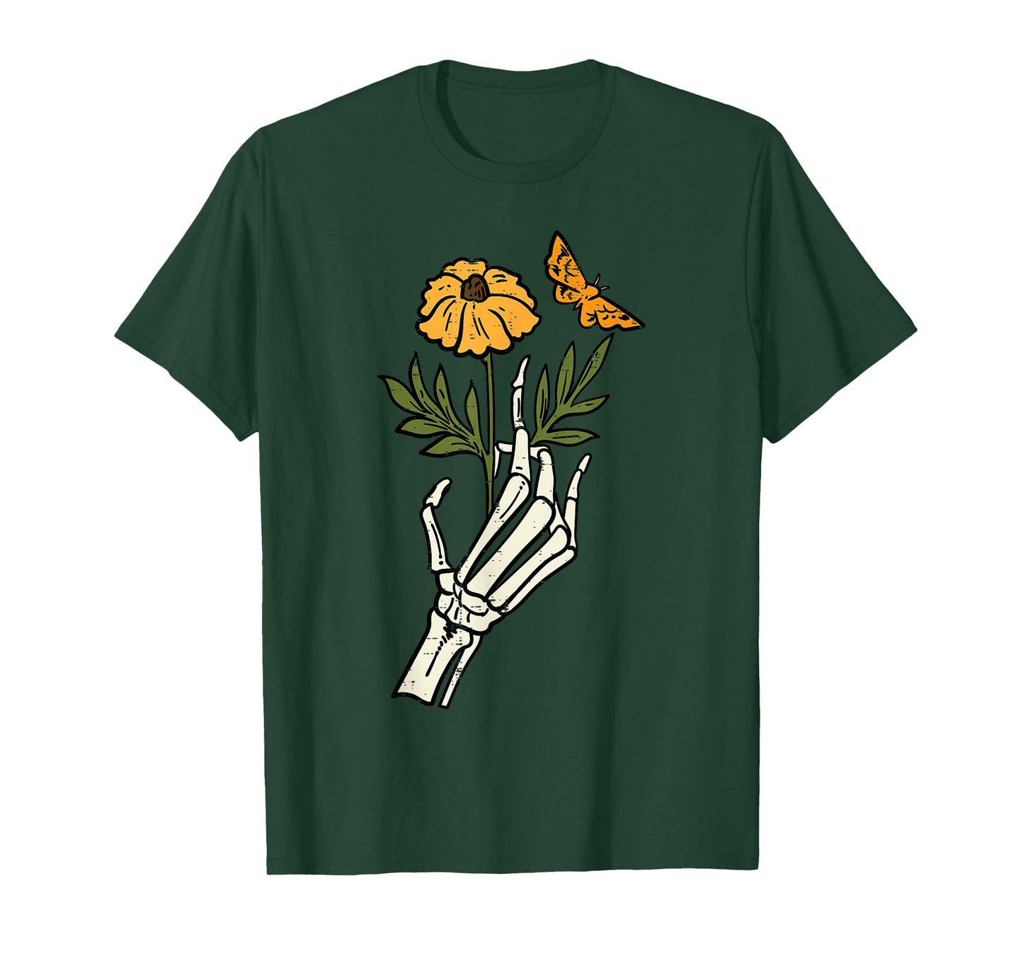 Floral Skeleton Hand Flower Retro Vintage Halloween Women T-Shirt