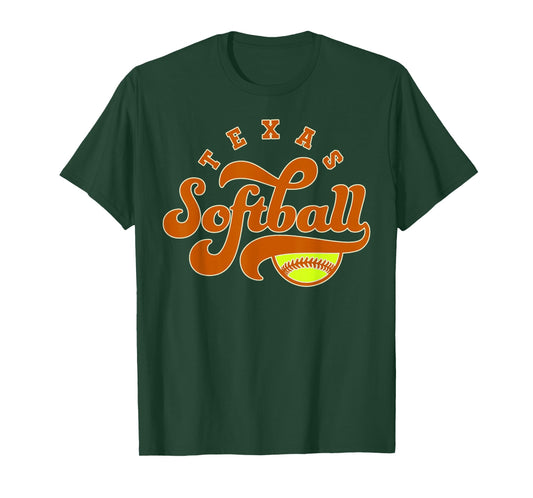 Texas Softball Vintage Mens Kids Team Retro Softball Fan T-Shirt