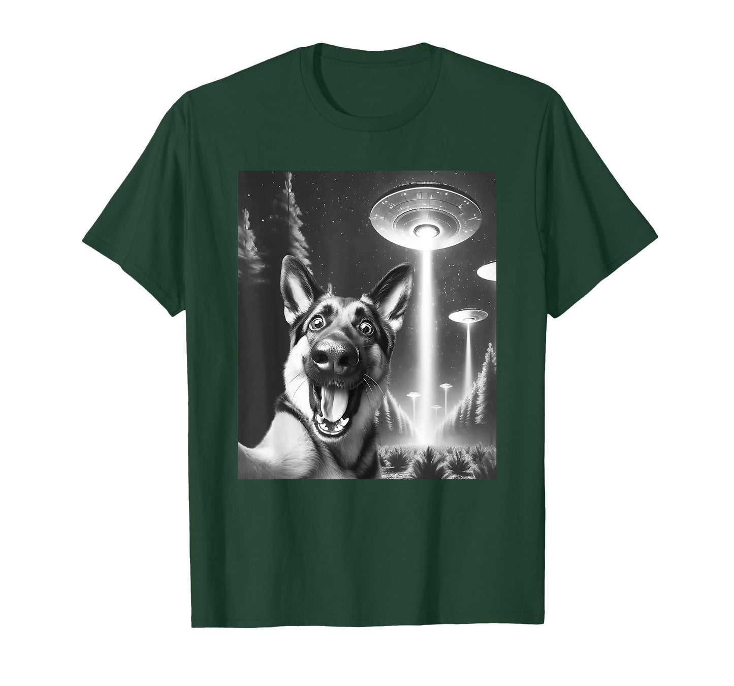 Funny German Shepherd Alien UFO Taking a Selfie Dog Mom Dad T-Shirt