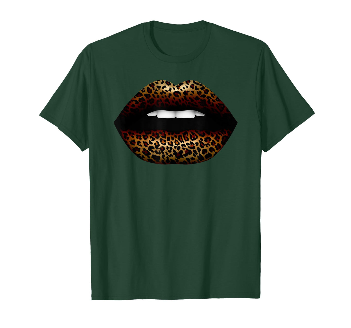 Fashion Leopard Cheetah Sexy Lips Print Clip Art Kiss Me T-Shirt