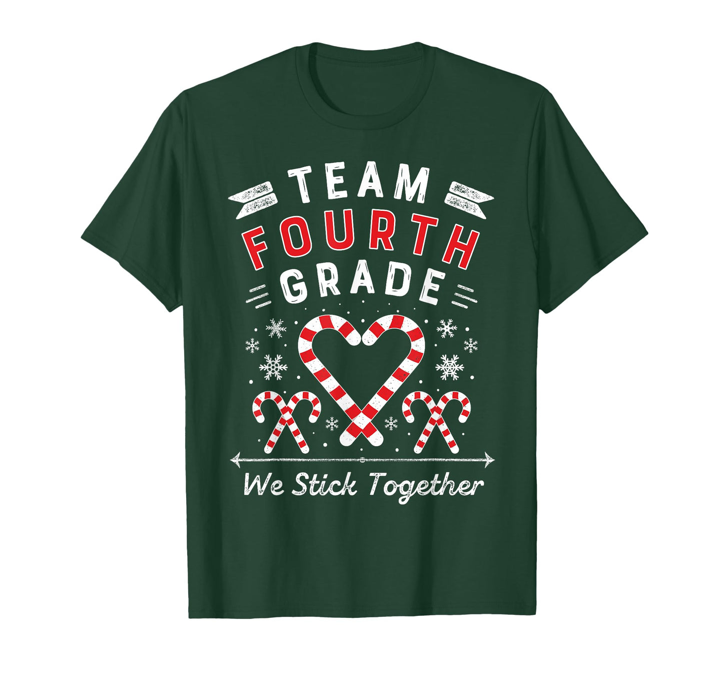 Team Fourth Grade Christmas Candy Cane Heart | Xmas Teacher T-Shirt