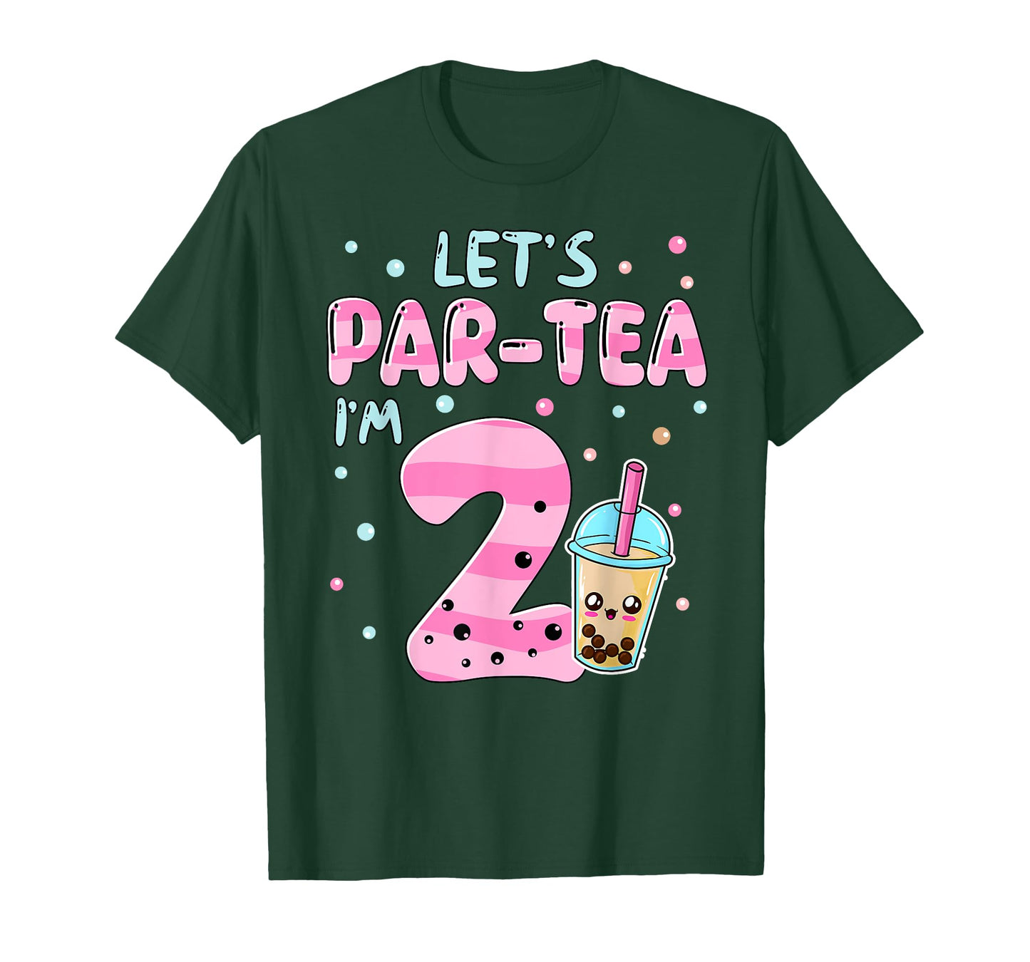 Let's Par-tea I'm 2 Years Old 2nd Birthday Bubble Boba Tea T-Shirt