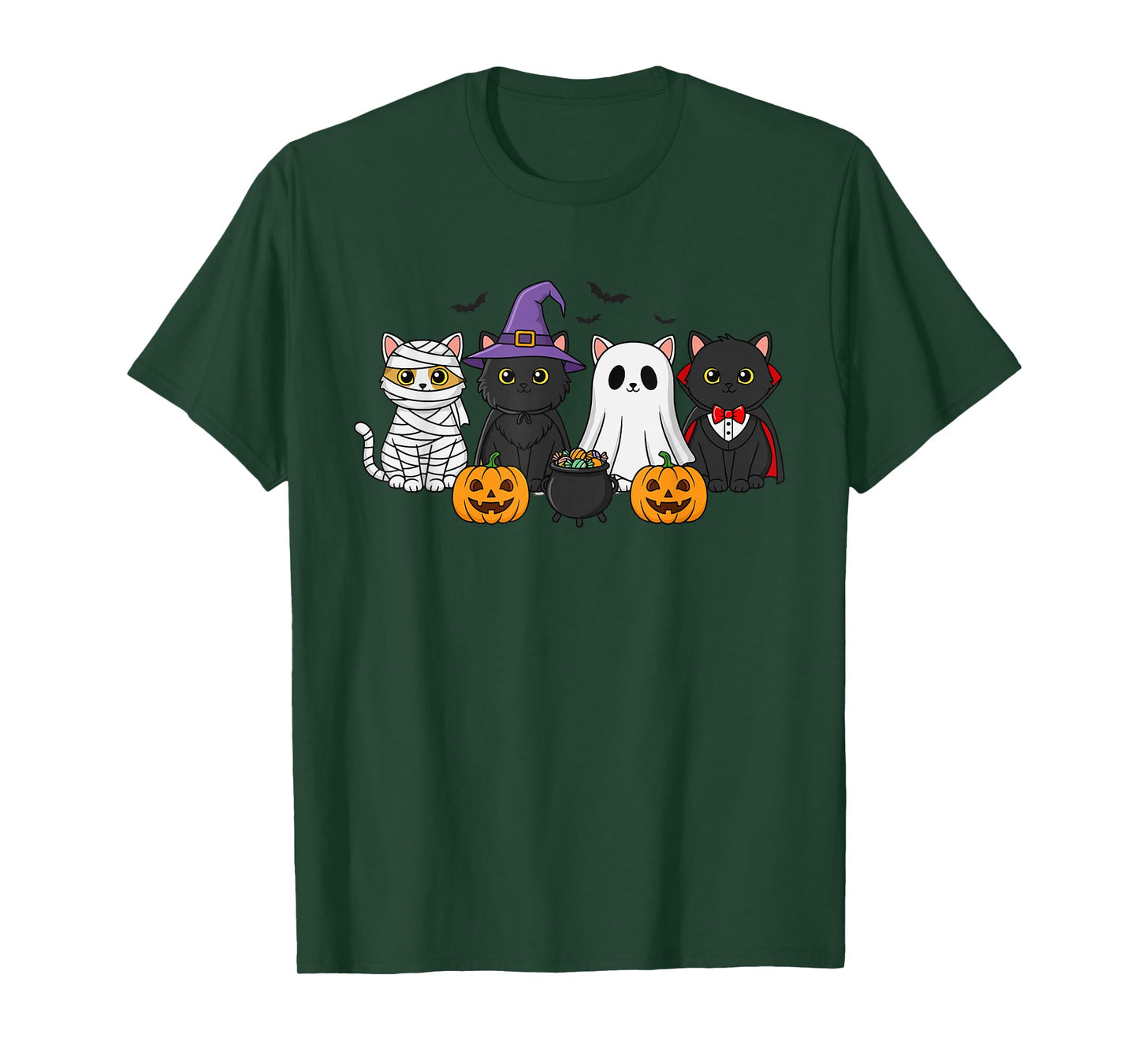 Mummy Witch Ghost Vampire Costume Group of Cats Halloween T-Shirt