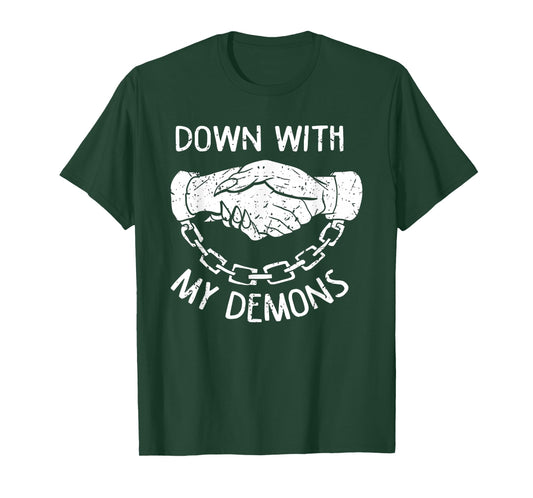 Down with My Demons Deal Handshake Aesthetic Humour Goth T-Shirt