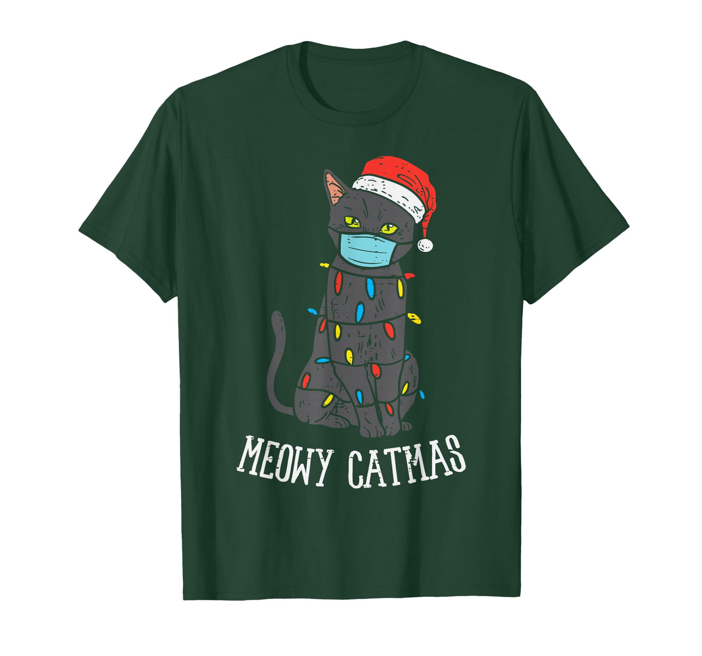 Santa Black Cat Mask Meowy Catmas Christmas Quarantine Gift T-Shirt