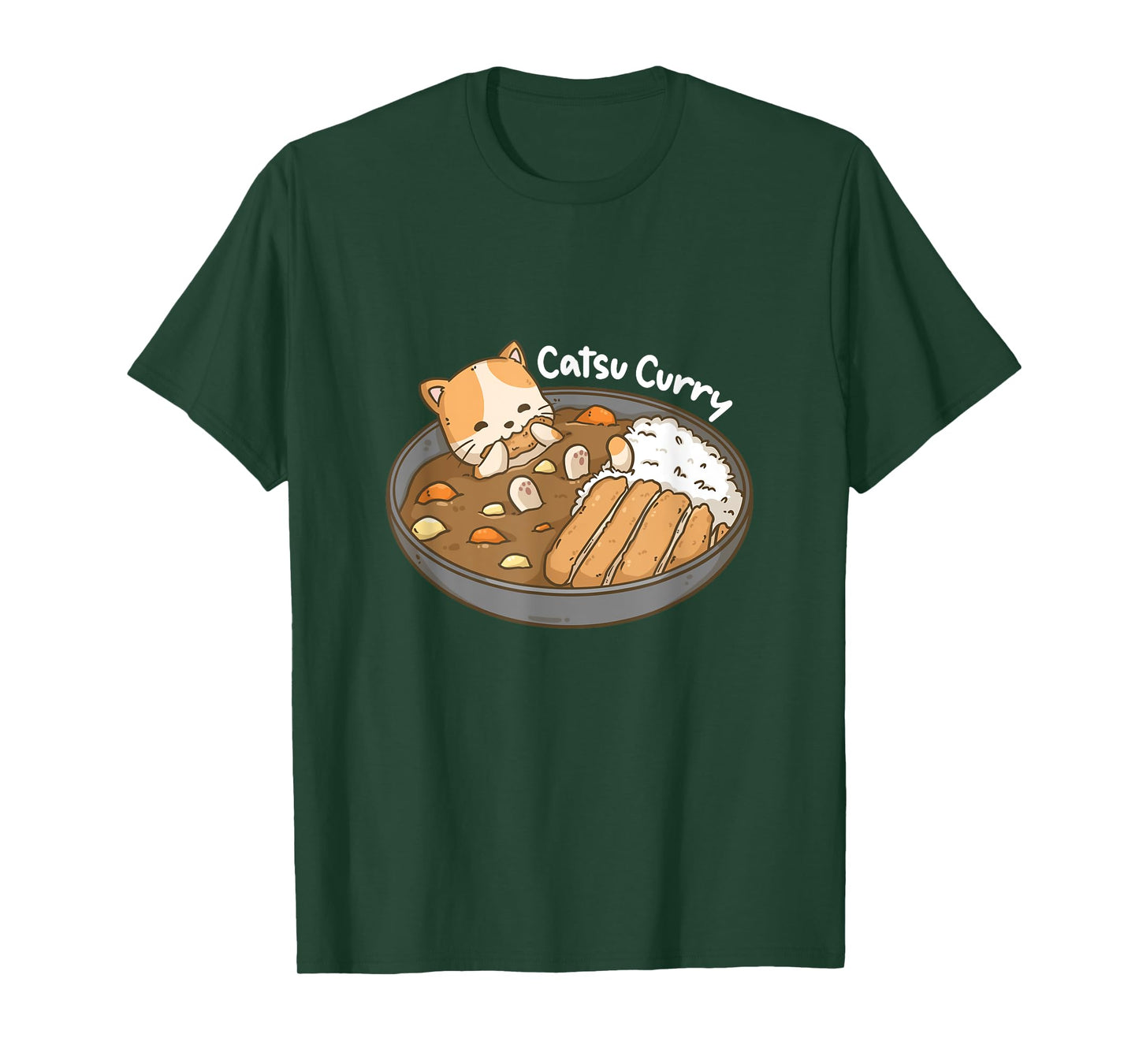 Catsu Curry Kawaii Anime Cat And Japanese Food Pun T-Shirt for Men Women Girls Kids