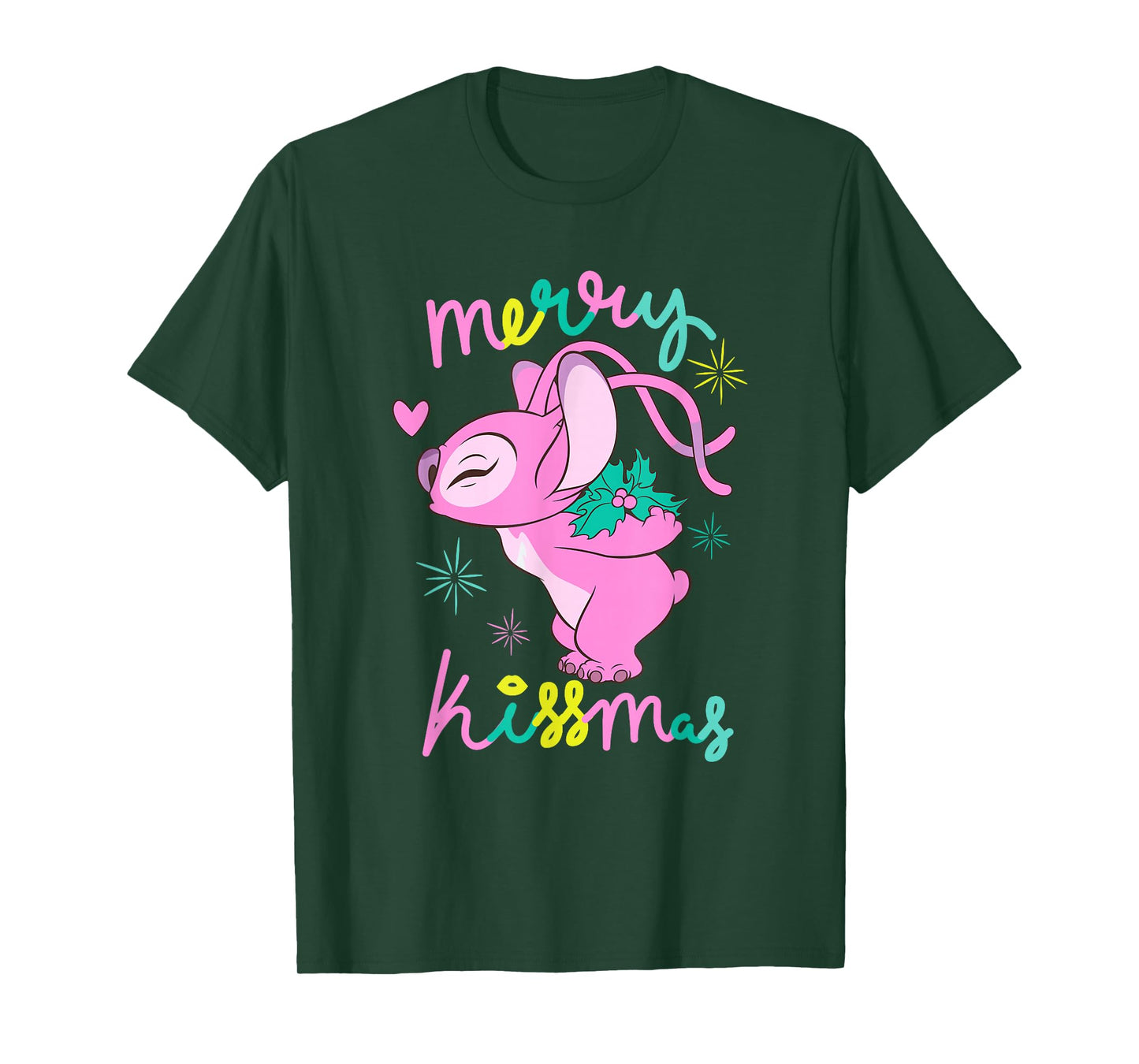 Disney Lilo & Stitch Christmas Angel Merry Kissmas Mistletoe T-Shirt