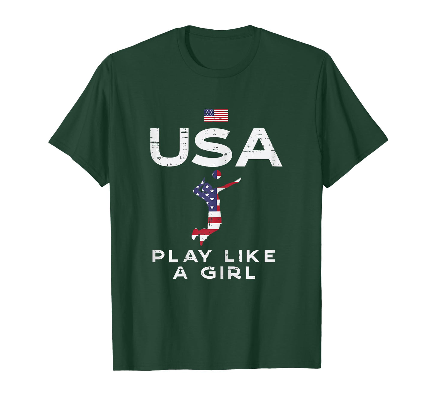USA Flag Play Like Girl Volleyball Vintage Patritotic T-Shirt