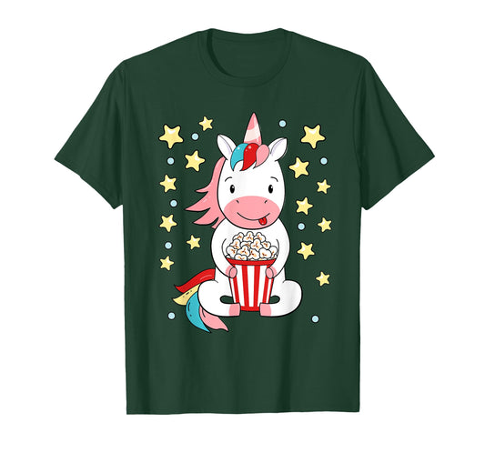 Kawaii Unicorn Popcorn For Movie Enthusiasts, Movie Night T-Shirt