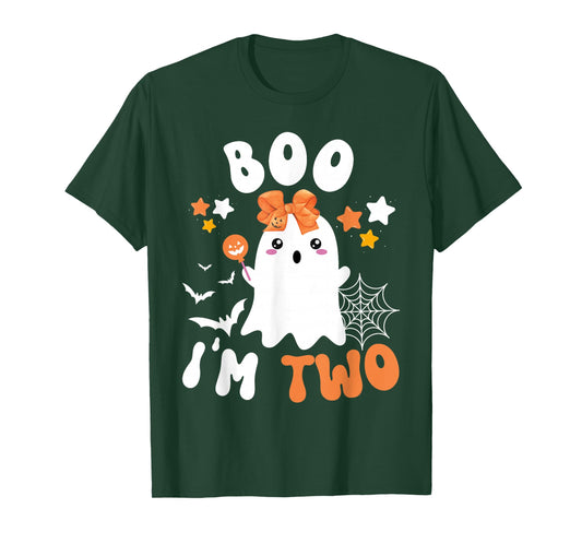 Boo I'm Two 2nd Birthday Girl-Cute Halloween Ghost Birthday T-Shirt