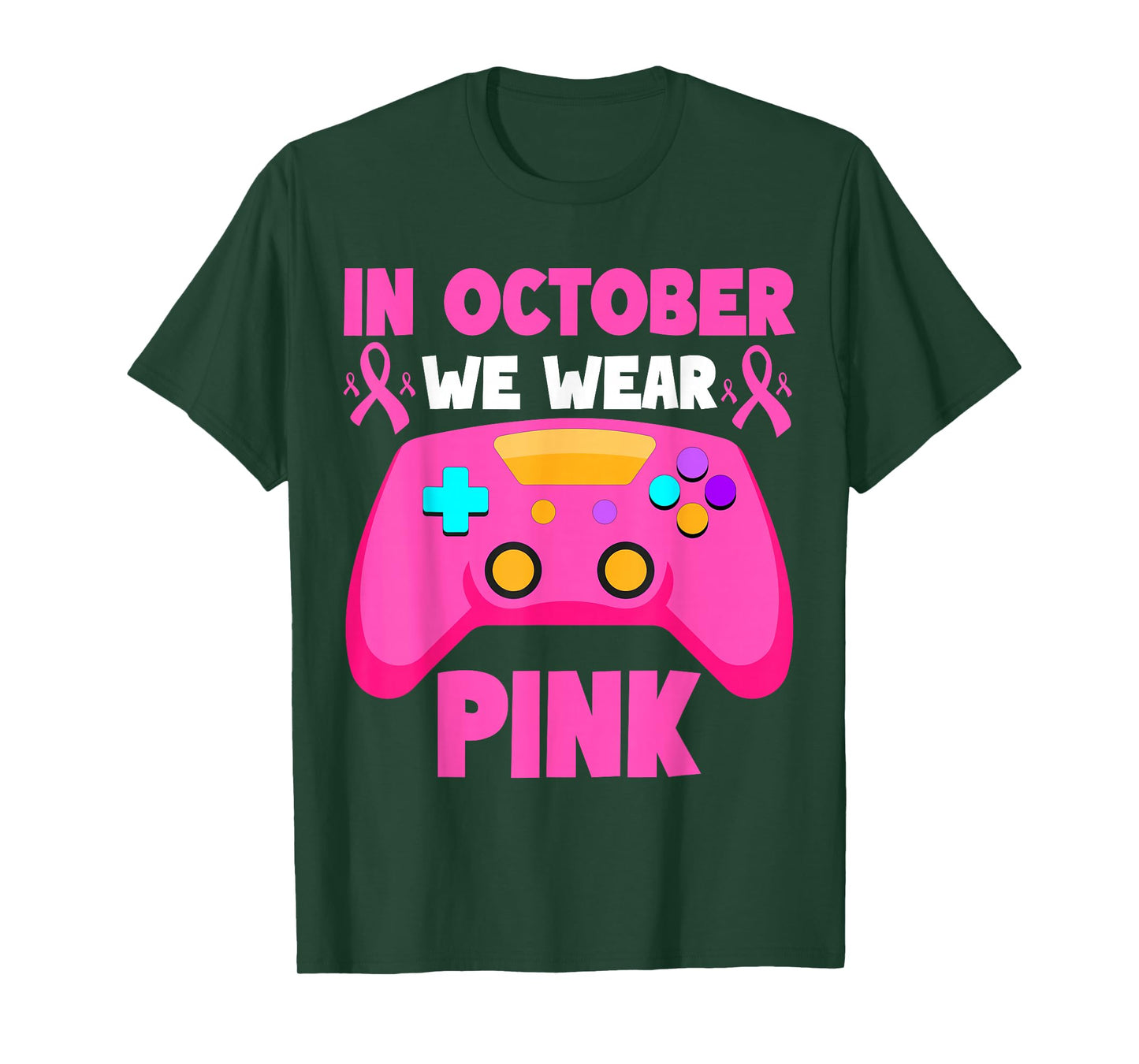 in October We Wear Pink Breast Cancer Gaming Kids Boys Youth T-Shirt