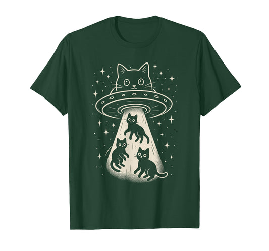 Alien Cat UFO – Funny Space Kitty Abduction Cartoon Design T-Shirt