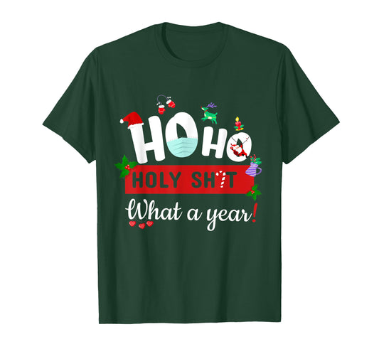 Funny Ho Ho Holy sh-t 2021 What A Year Santa Pajamas T-Shirt