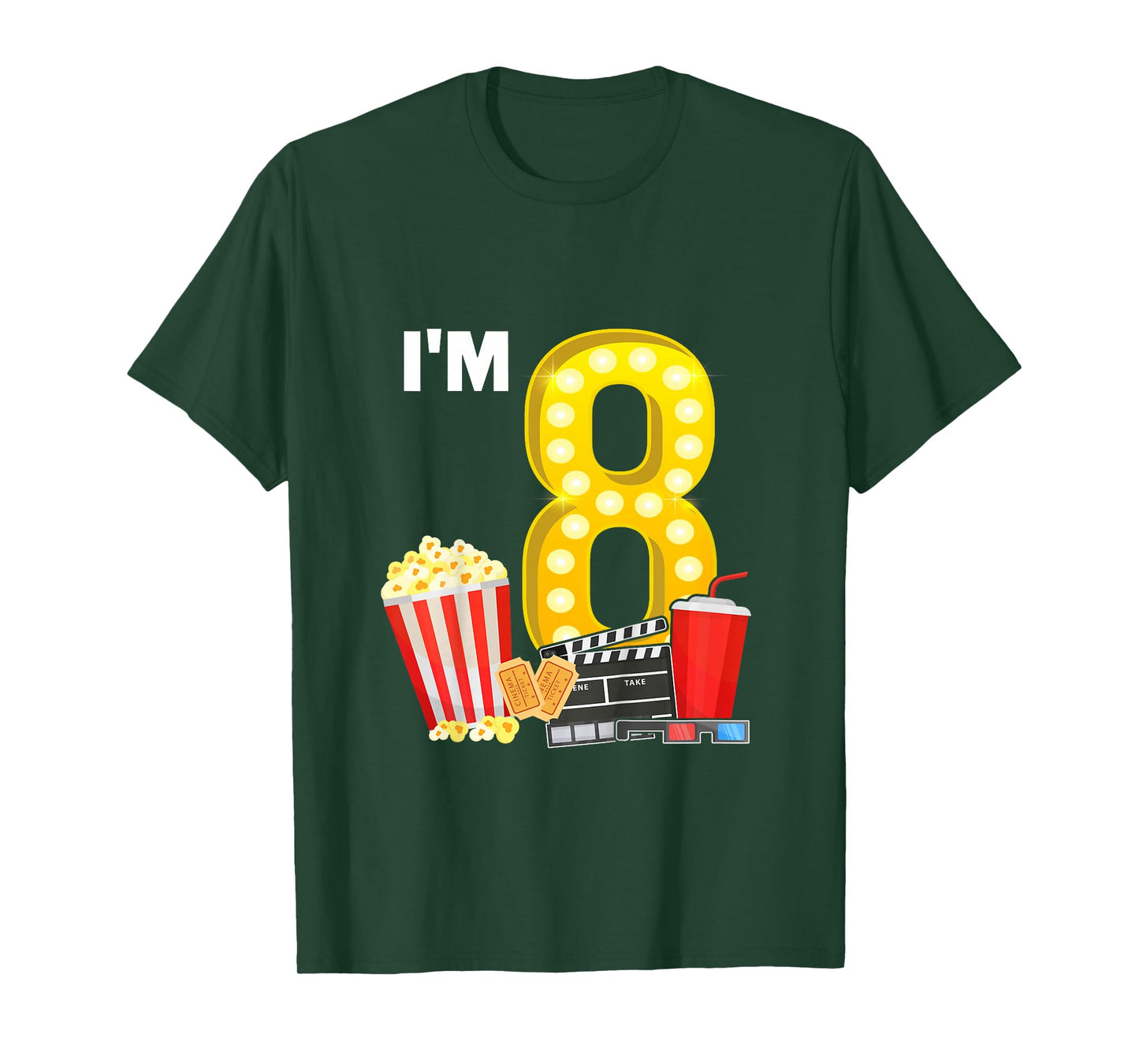 8th Birthday Movie Night Popcorn 8 Years Old Cinema T-Shirt