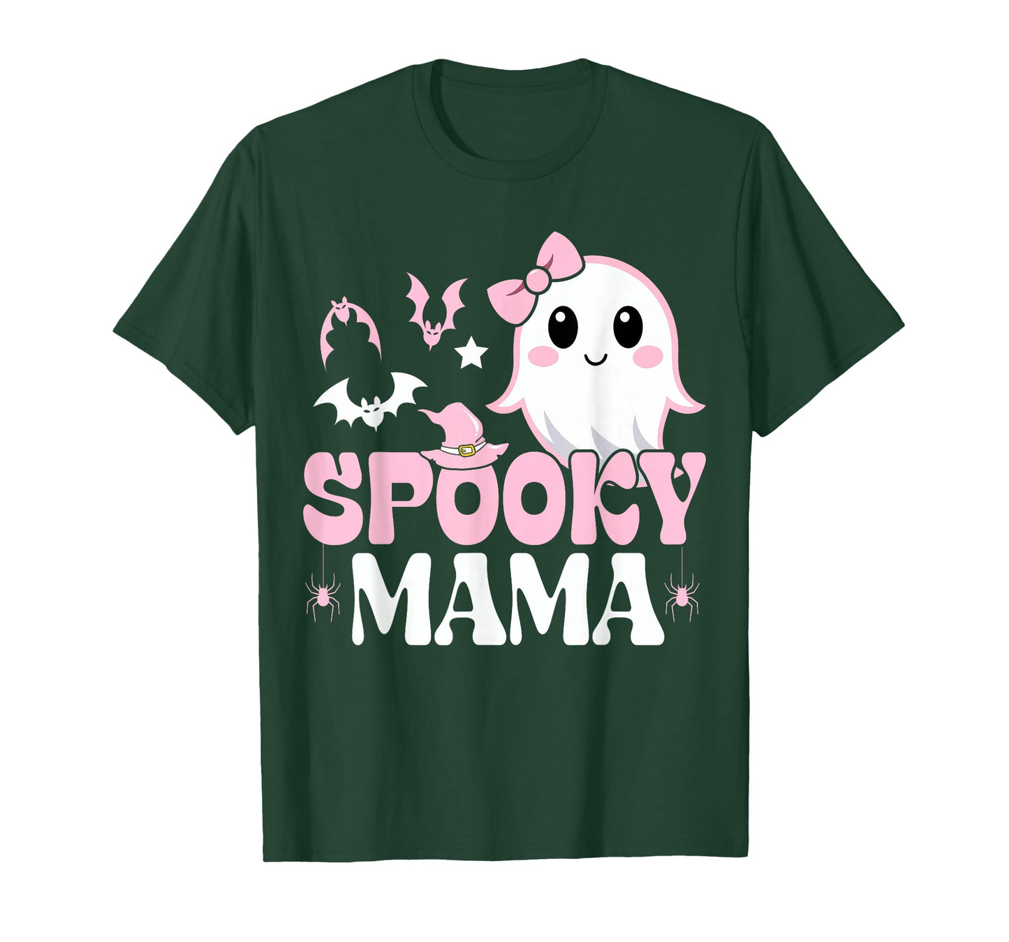 Spooky Mama Family Cute Pink White Ghost Boo Halloween T-Shirt