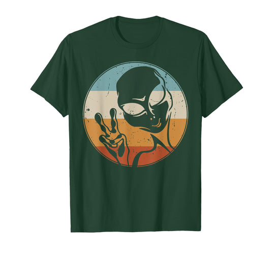 Retro Vintage Alien Peace Hand UFO Space Lovers T-Shirt