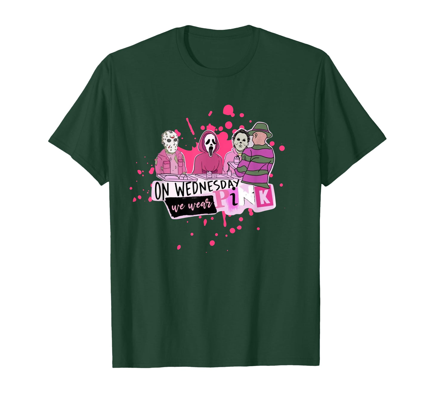 Weds. We Wear Pink Horror Villain Halloween Oct. Spooky Fun T-Shirt
