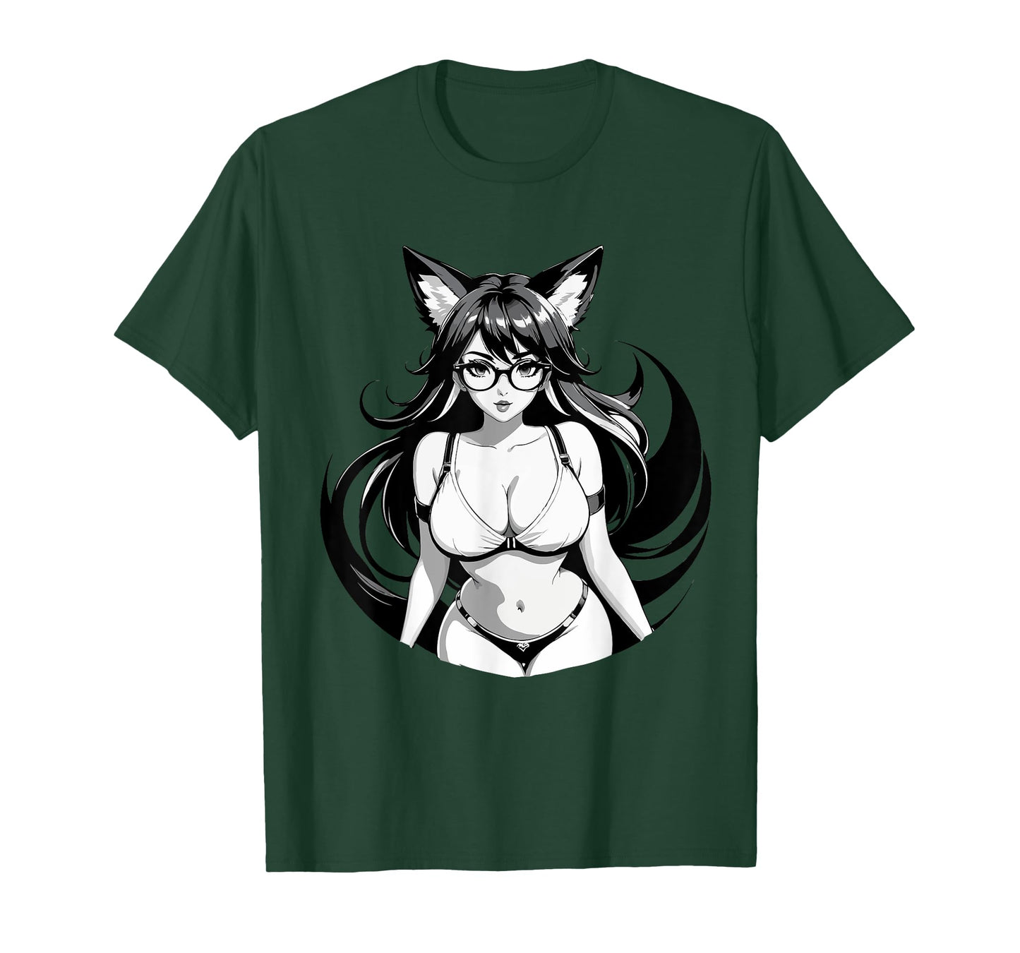 Sexy Waifu Otaku Anime Fox E-Girl Japanese Black & White T-Shirt