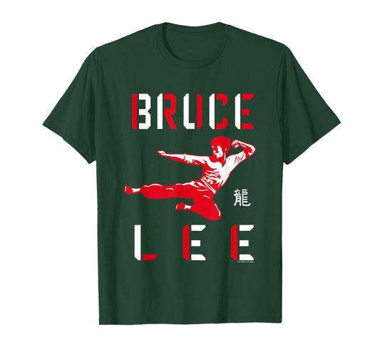 Bruce Lee Flying Kick Shadowed Face Shot T-Shirt