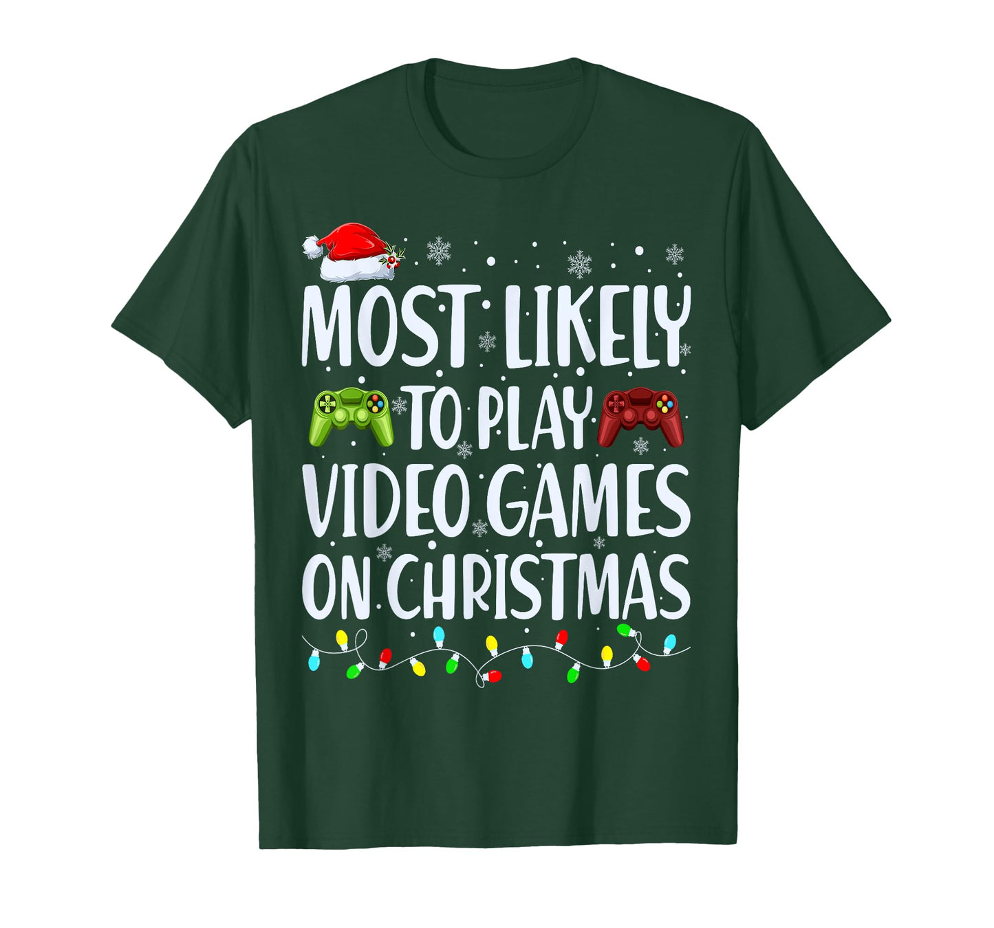 Most Likely To Play Video Games On Christmas Xmas Lights T-Shirt