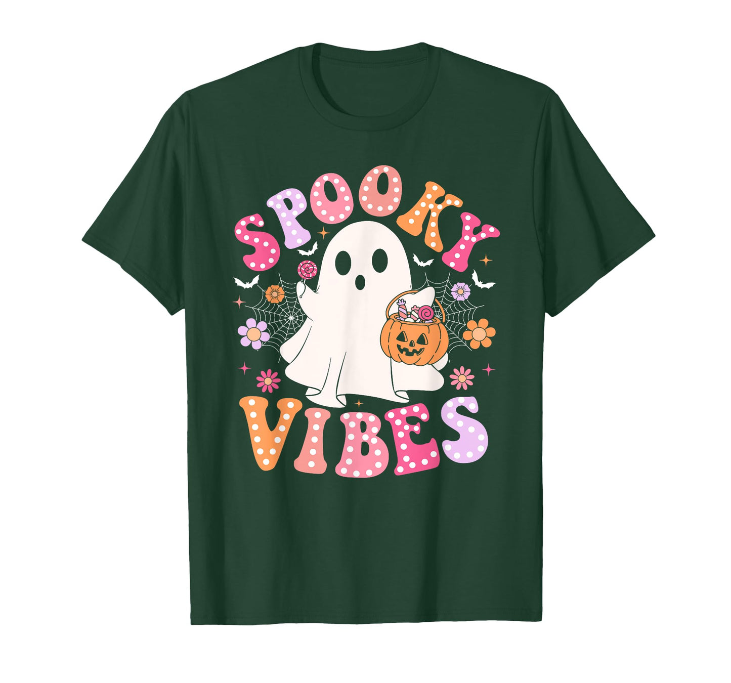 Spooky Vibes Ghost Retro Groovy Halloween Women Girls Kids T-Shirt