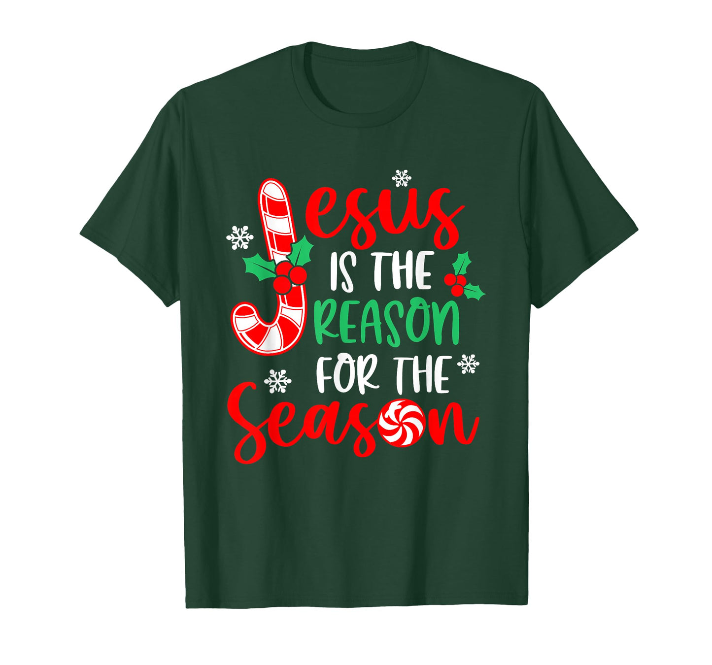 Jesus Is The Reason For The Season Christmas Xmas Candy Cane T-Shirt