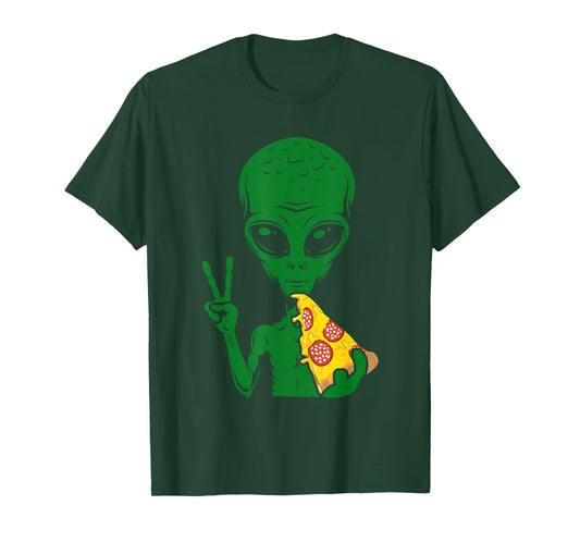Funny Alien Head Eating Pizza UFO Extraterrestrial T-Shirt
