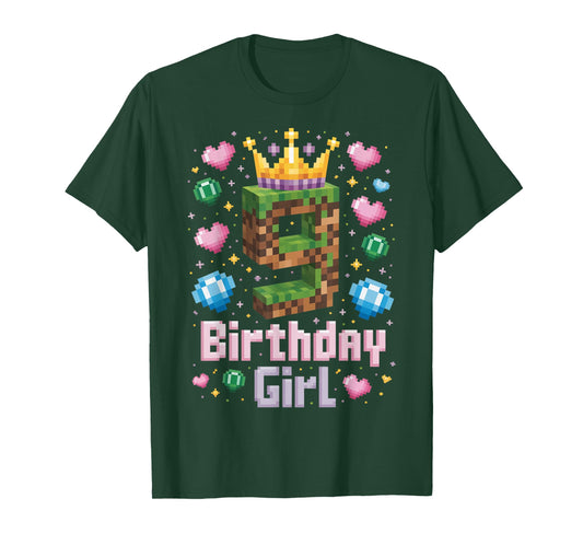 9th Birthday Girl Shirt Gaming Pixel Number Party 9 Year Old T-Shirt