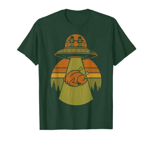 Thanksgiving Alien UFO Turkey Abduction Retro Design T-Shirt
