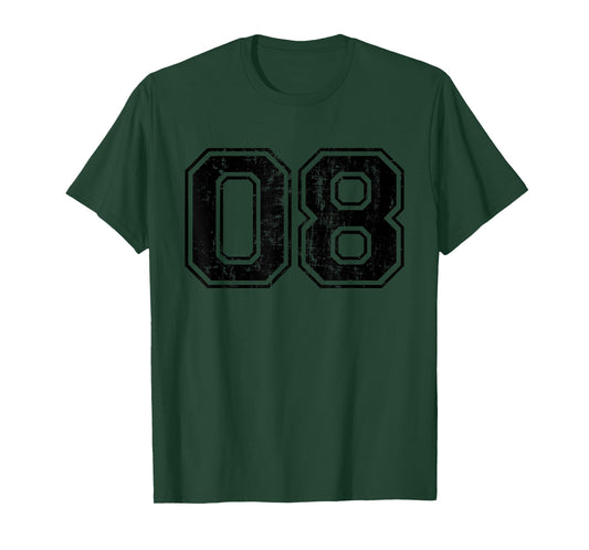 Number 08 Varsity Distressed Vintage Sport Team Player's T-Shirt