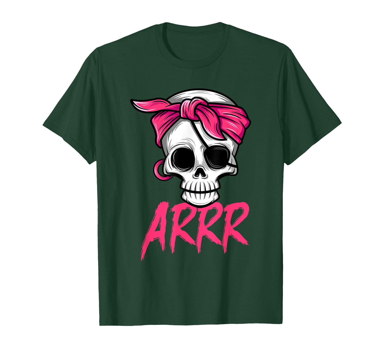 Pirate Dead with Eye Patch Pink Bandana Halloween Costume T-Shirt