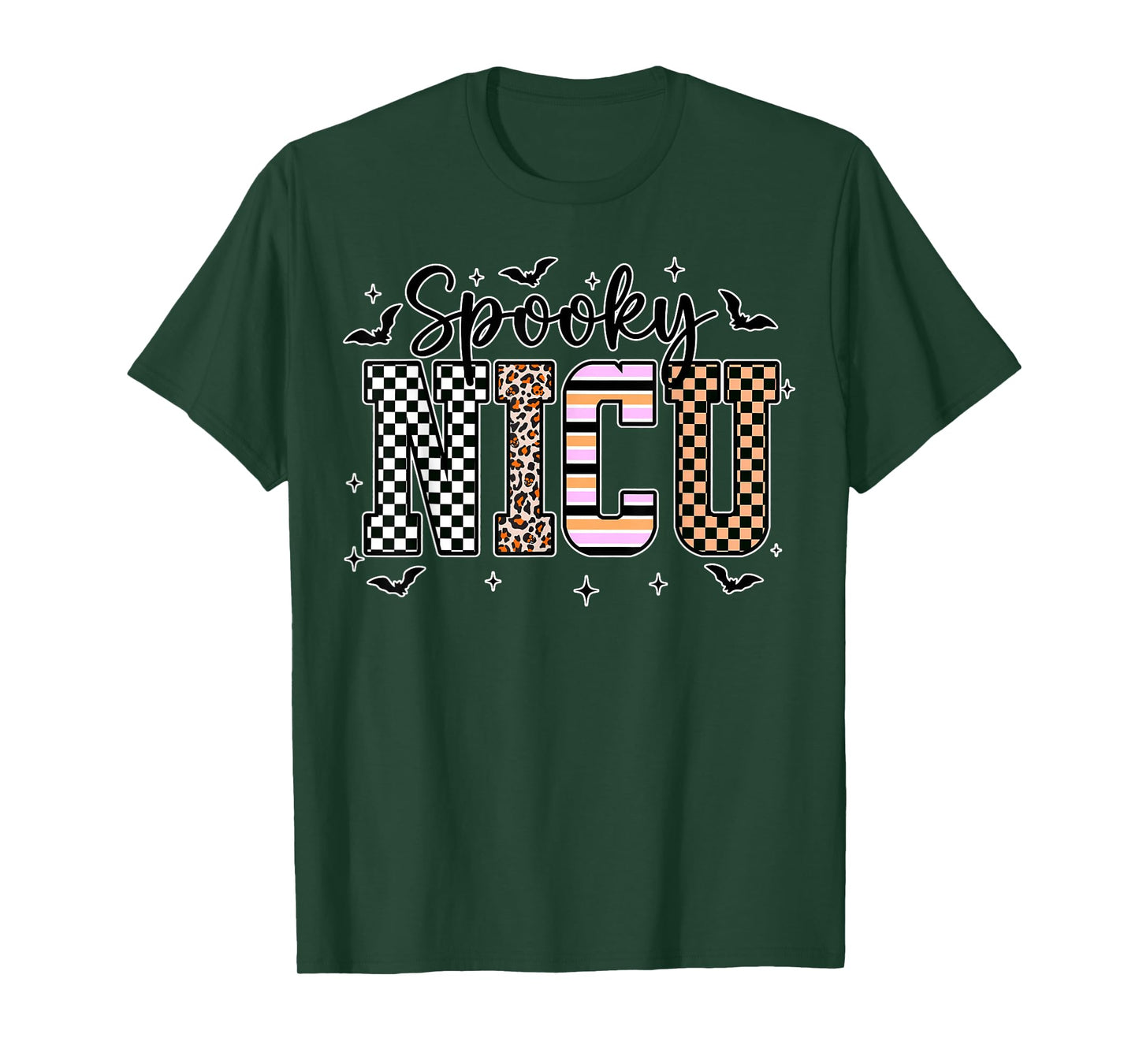 Spooky Nurse CNA NICU RN Halloween Leopard Checkered Nurse T-Shirt