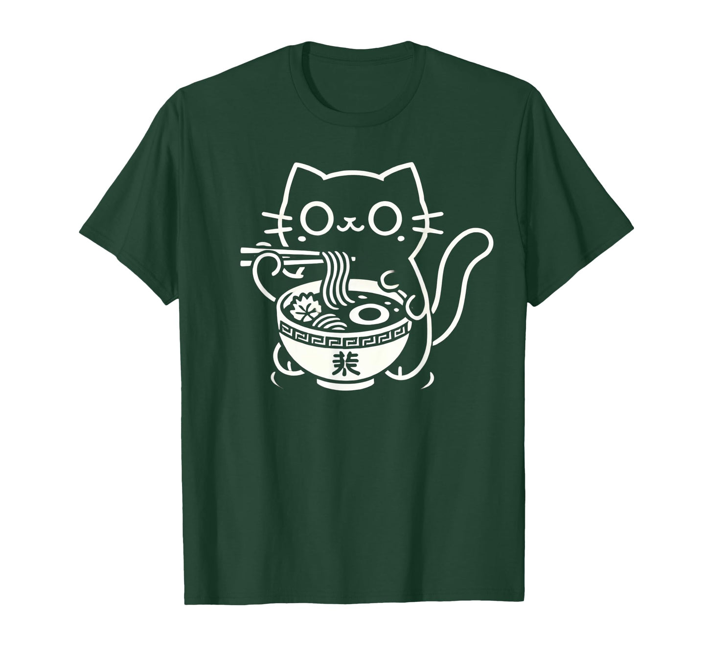Kawaii Cat Eating Ramen Noodles Anime T-Shirt