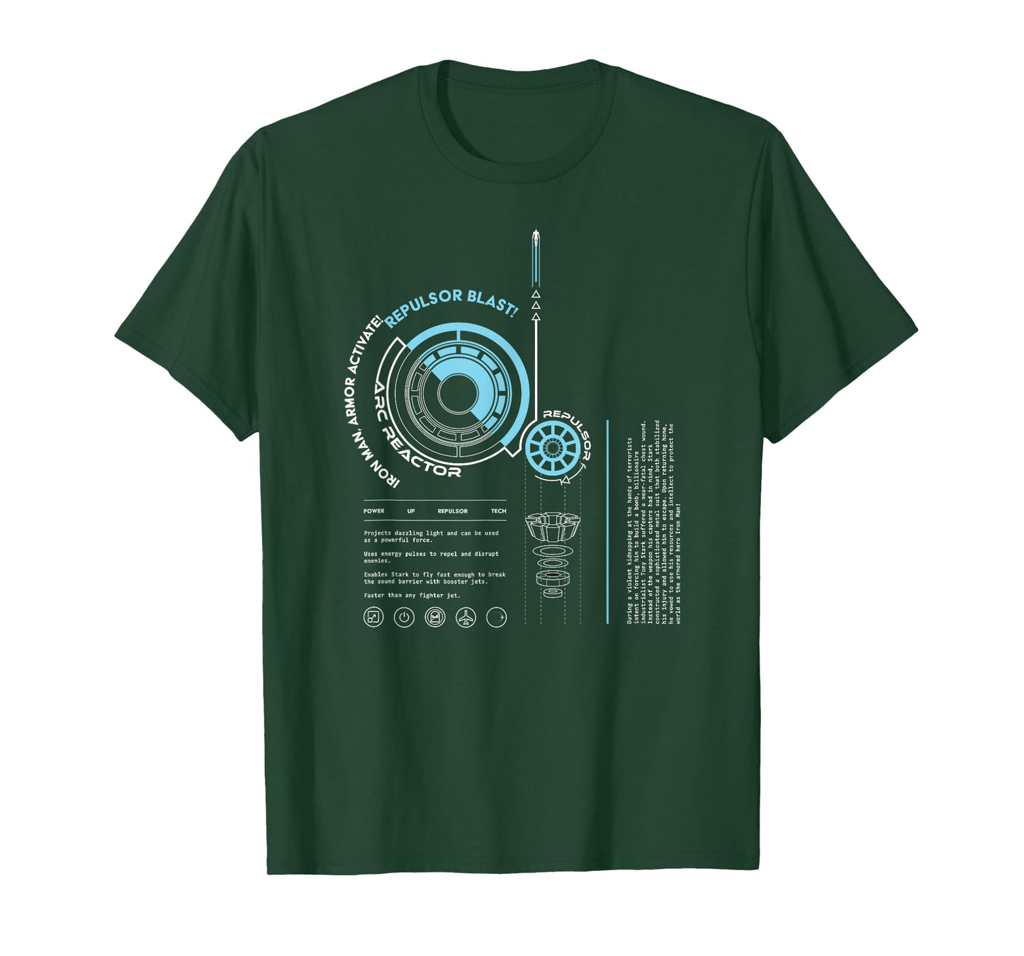 Marvel Avengers Iron Man Armor ARC Reactor Data Readout T-Shirt