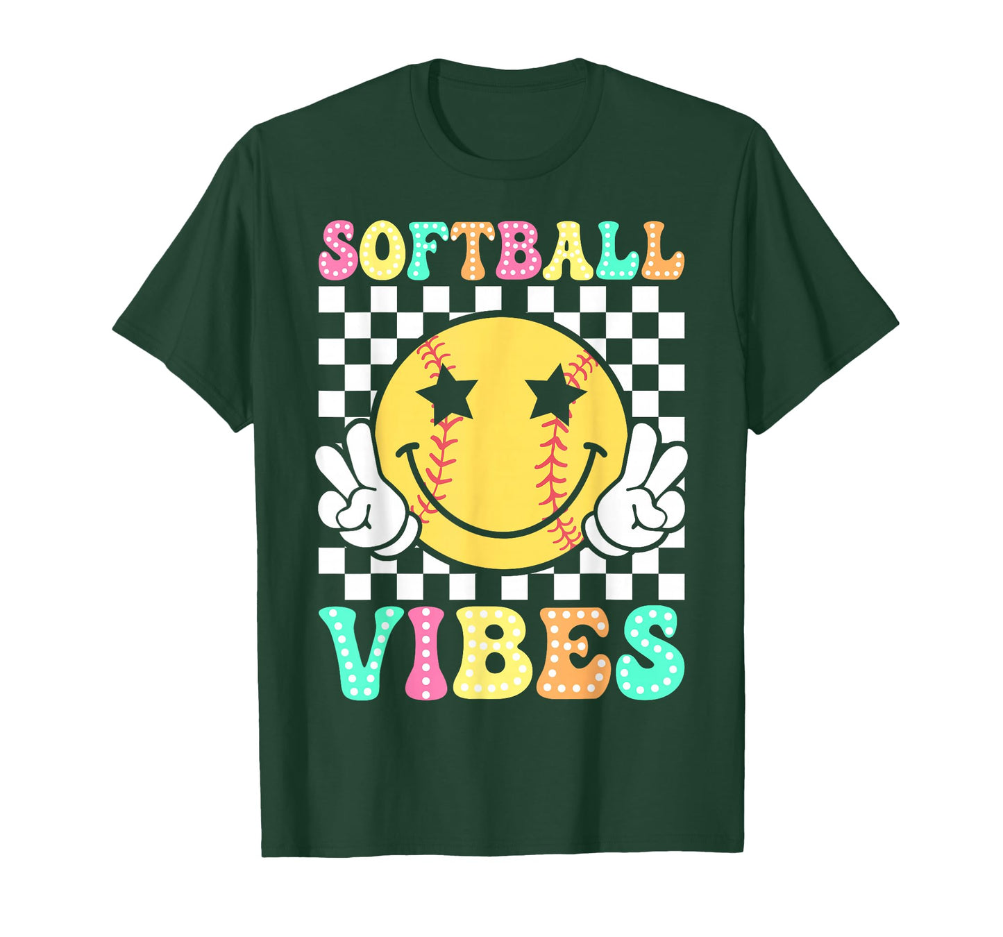 Softball Vibes Softball Retro Groovy Game Day Girls Women T-Shirt