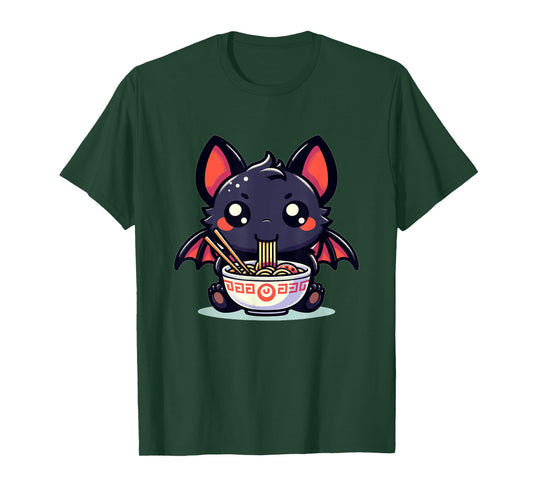 Cute Japanese Kawaii Chibi Bat Eating Ramen T-Shirt